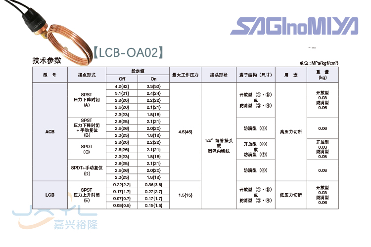 鷺宮隔膜式壓力控制器LCB-OA02