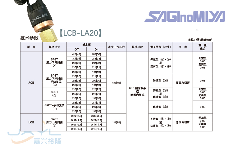 鷺宮隔膜式壓力控制器LCB-LA20