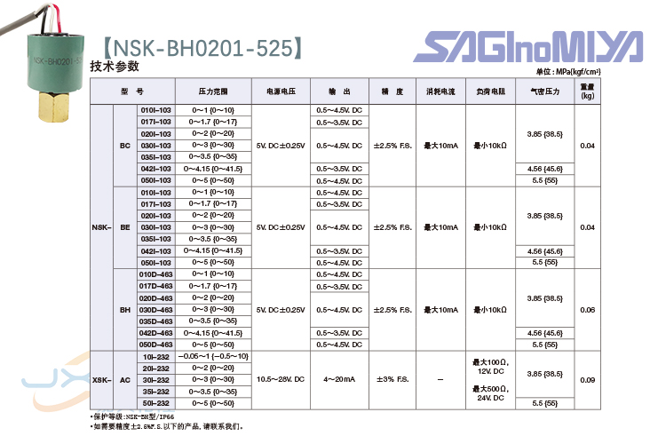 鷺宮壓力傳感器NSK-BH0201-525